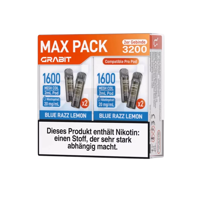 GRABIT - Pro - Prefilled Pod - Blue Razz Lemon - Max Pack - 4er Packung - 2ml GRABIT - Pro - Prefilled Pod - Blue Razz Lemon - Max Pack - 4er Packung - 2ml