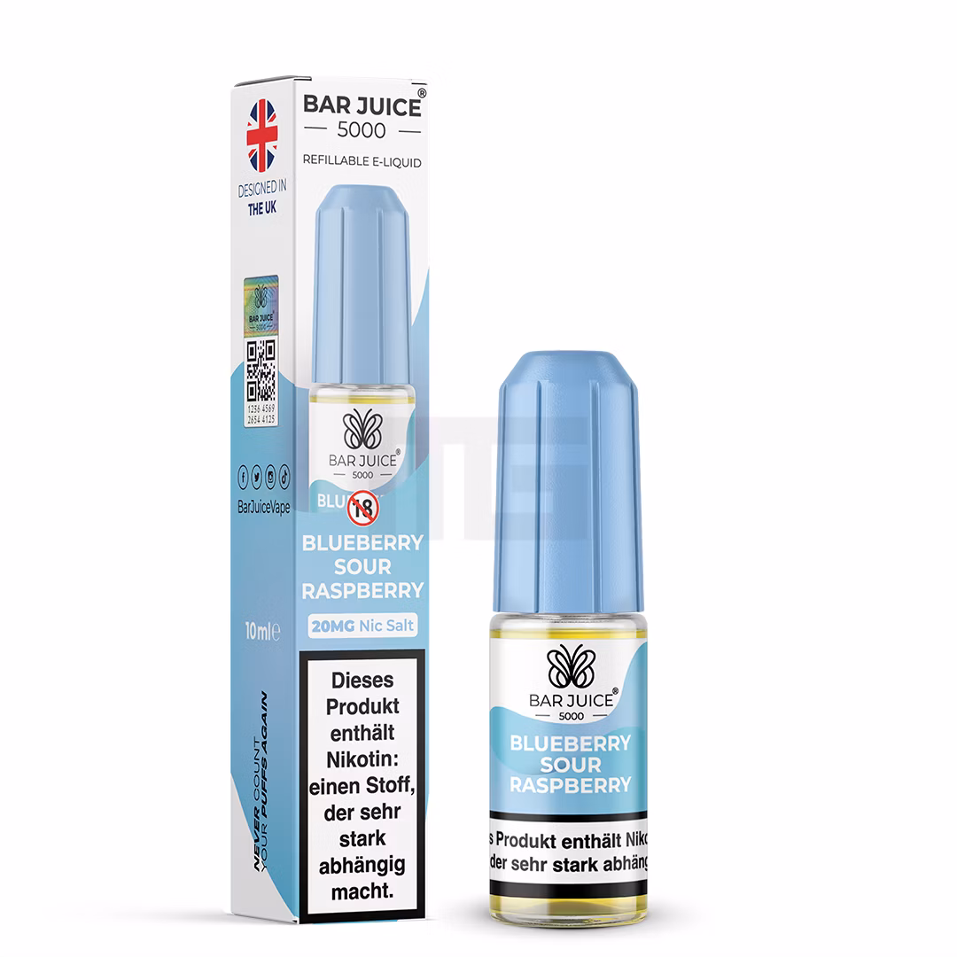 Bar Juice - 5000 - Blueberry Sour Raspberry | Inhalt : 10ml | Nikotinsalz-Stärke : 20mg | Paketgröße : 1er Packung Bar Juice - 5000 - Blueberry Sour Raspberry | Inhalt : 10ml | Nikotinsalz-Stärke : 20mg | Paketgröße : 1er Packung