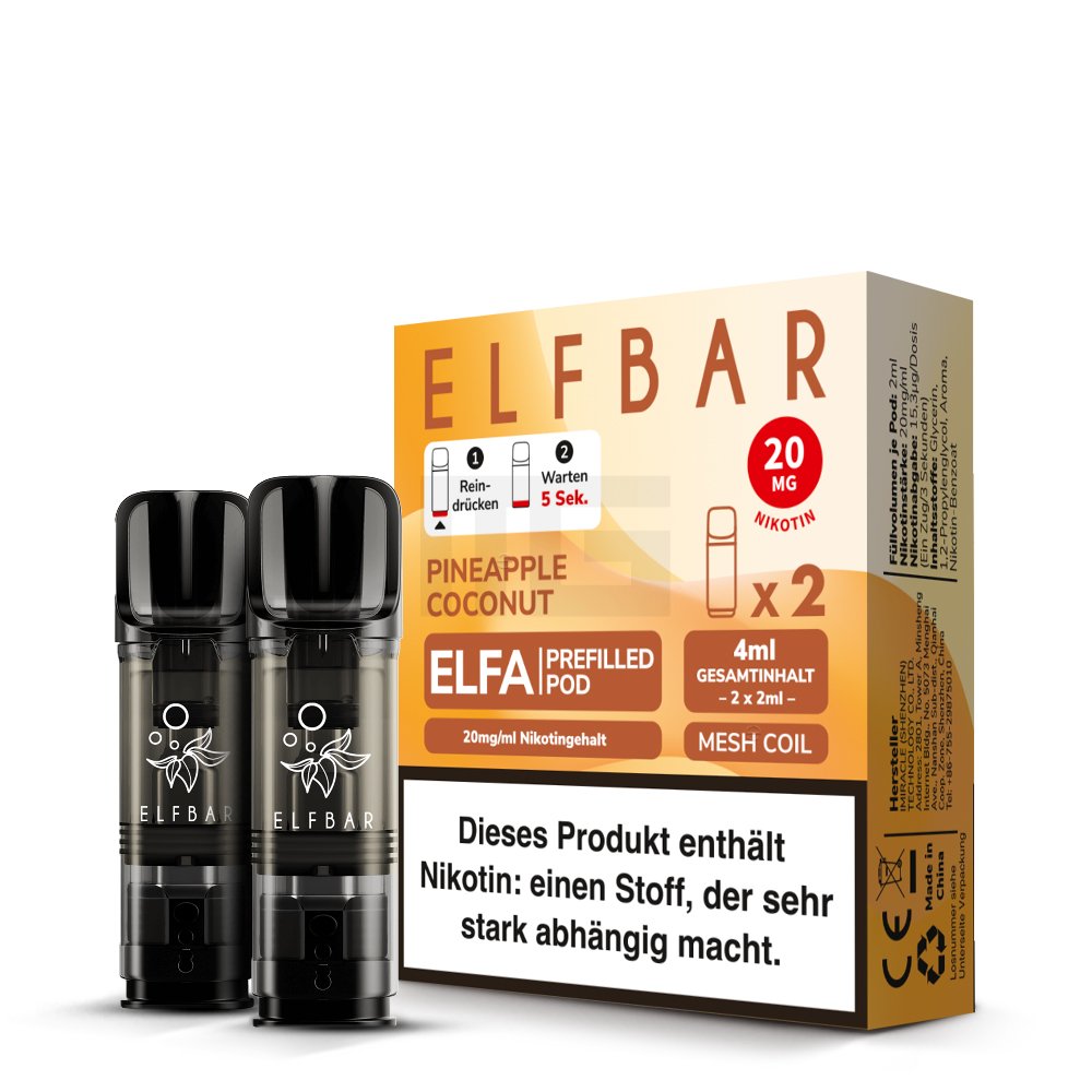 Elfbar - ELFA - Prefilled Pod - 2ml - 2er Pack - Pineapple Coconut Elfbar - ELFA - Prefilled Pod - 2ml - 2er Pack - Pineapple Coconut