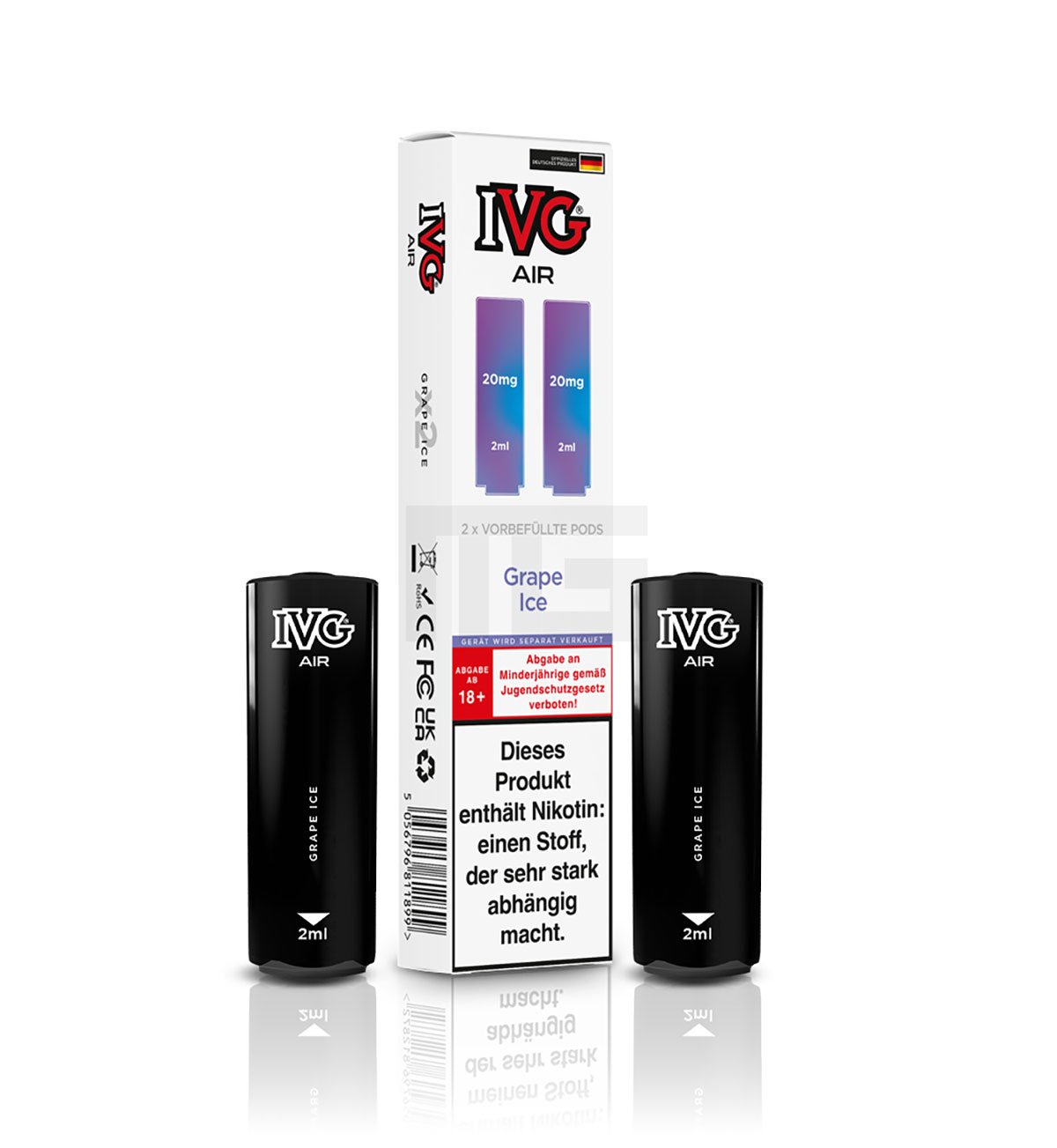 IVG - AIR - Prefilled Pod - 2ml - Grape Ice | Nikotinsalz-Stärke : 20mg | Paketgröße : 1er Packung IVG - AIR - Prefilled Pod - 2ml - Grape Ice | Nikotinsalz-Stärke : 20mg | Paketgröße : 1er Packung