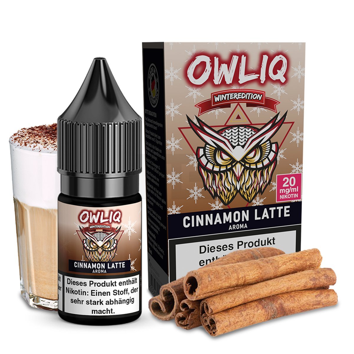 OWLIQ - Winteredition - Nikotinsalz Liquid - 10ml - Cinnamon Latte | Nikotinsalz-Stärke : 20mg | Paketgröße : 1er Packung