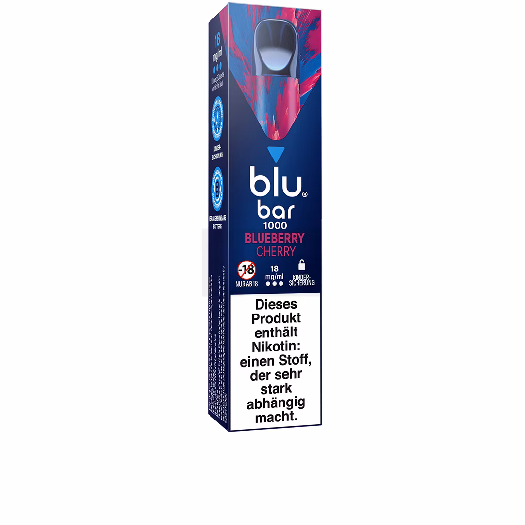 Blu Bar - 1000 Einweg-E-Zigaretten - Blueberry Cherry | Nikotinsalz-Stärke : 18mg