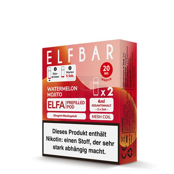 Elfbar - ELFA - Prefilled Pod - 2ml - 2er Pack - Watermelon Mojito Elfbar - ELFA - Prefilled Pod - 2ml - 2er Pack - Watermelon Mojito