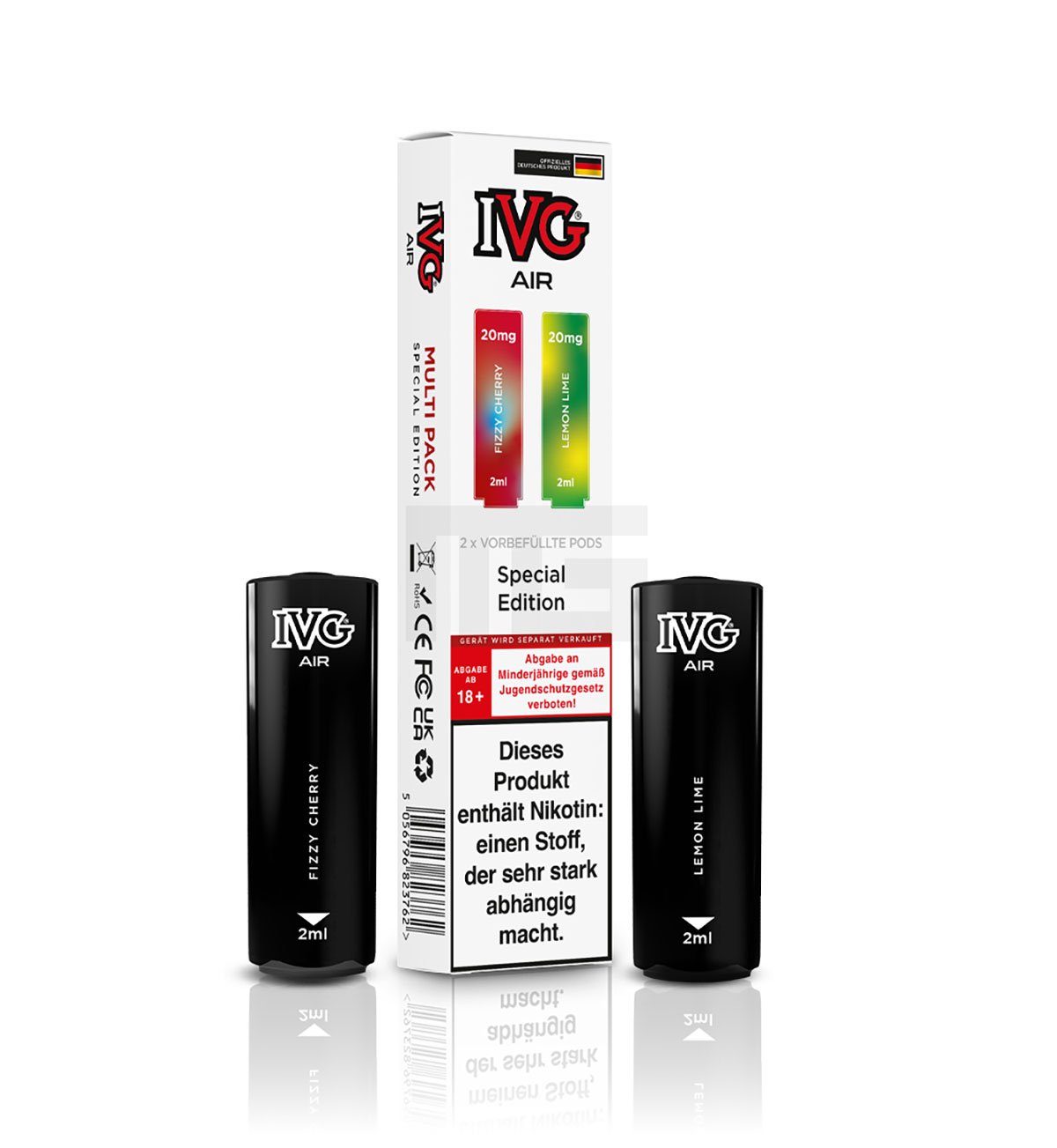 IVG - AIR - Prefilled Pod - Multi Flavour Edition - 2ml - Special Edition (Fizzy Cherry & Lemon Lime) | Nikotinsalz-Stärke : 20mg | Paketgröße : 1er Packung IVG - AIR - Prefilled Pod - Multi Flavour Edition - 2ml - Special Edition (Fizzy Cherry & Lemon Lime) | Nikotinsalz-Stärke : 20mg | Paketgröße : 1er Packung