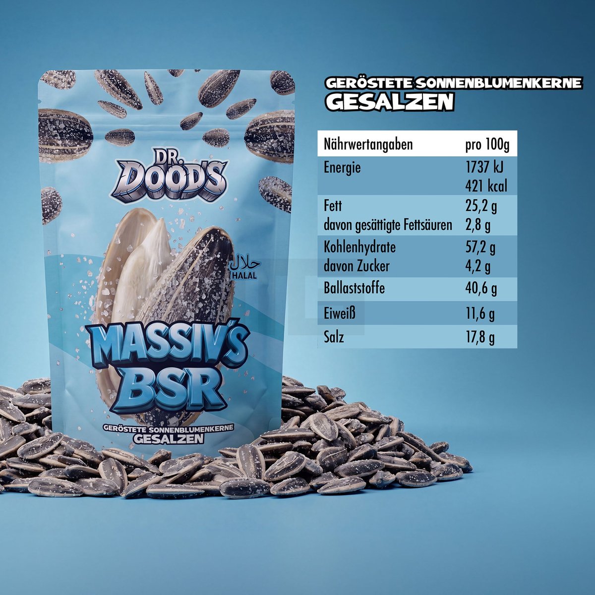Dr. Doods Massiv`s BSR Sonnenblumenkerne Gesalzen 100g Dr. Doods Massiv`s BSR Sonnenblumenkerne Gesalzen 100g