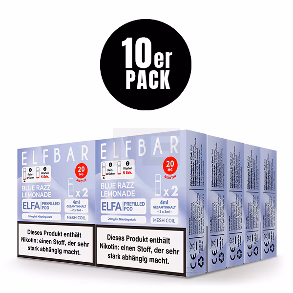Elfbar - ELFA - Prefilled Pod - (VE= 10 Stück) Displaykarton - Blue Razz Lemonade | Nikotinsalz-Stärke : 20mg