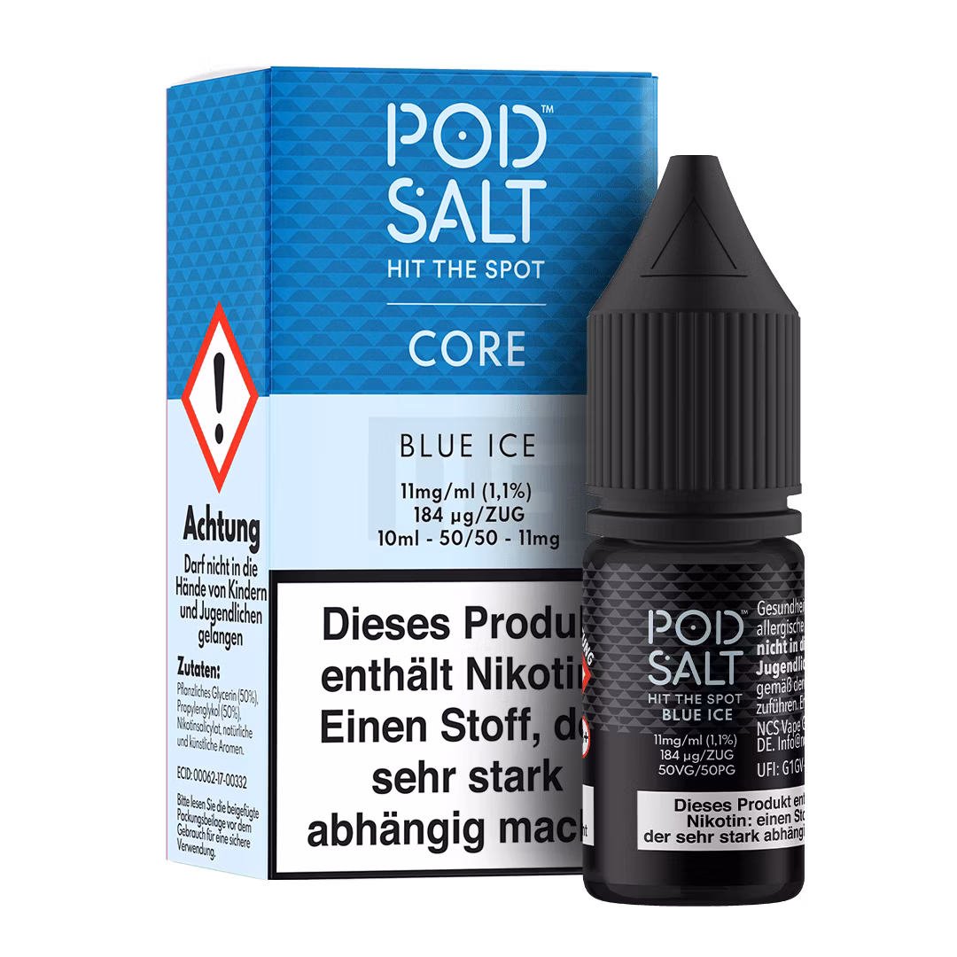 Banana-Ice_BoxBottle_11mg Pod Salt - Core - Blue Ice - Nikotinsalz-Liquid - 10ml - 11mg