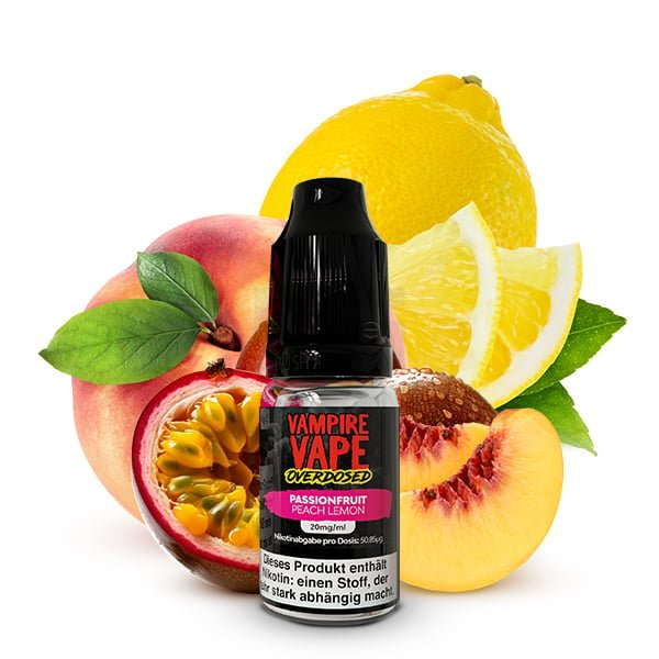 Vampire Vape - Overdosed - Nikotinsalz-Liquid - 10ml - Passionfruit Peach Lemon | Nikotinsalz-Stärke : 10mg Vampire Vape - Overdosed - Nikotinsalz-Liquid - 10ml - Passionfruit Peach Lemon | Nikotinsalz-Stärke : 10mg