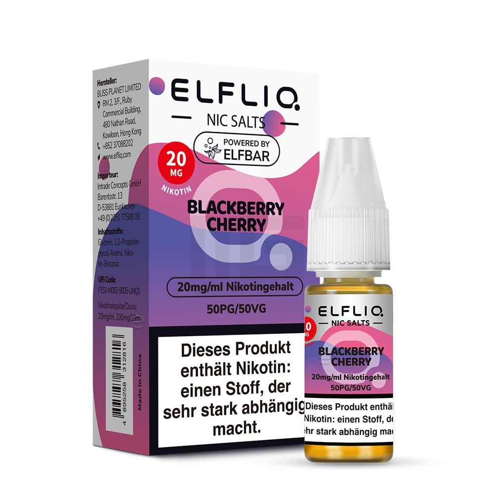 Elfbar - ElfLiq - 10ml - Blackberry Cherry | Nikotinsalz-Stärke : 20mg Elfbar - ElfLiq - 10ml - Blackberry Cherry | Nikotinsalz-Stärke : 20mg