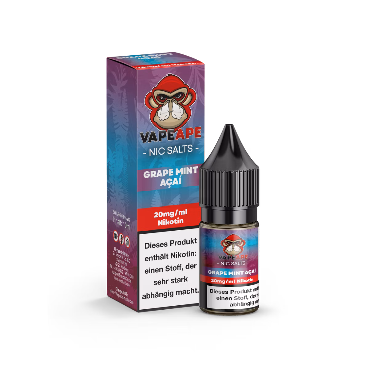 VapeApe - Nikotinsalz-Liquid - 10ml - Grape Mint Açaí | Nikotinsalz-Stärke : 20mg VapeApe - Nikotinsalz-Liquid - 10ml - Grape Mint Açaí | Nikotinsalz-Stärke : 20mg