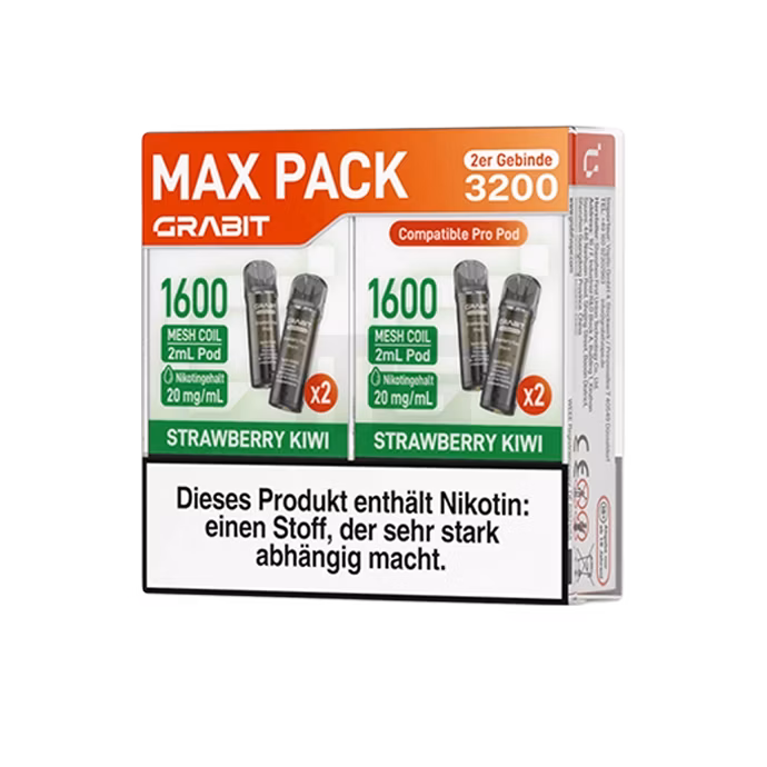 GRABIT - Pro - Prefilled Pod - Strawberry Kiwi - Max Pack - 4er Packung - 2ml GRABIT - Pro - Prefilled Pod - Strawberry Kiwi - Max Pack - 4er Packung - 2ml