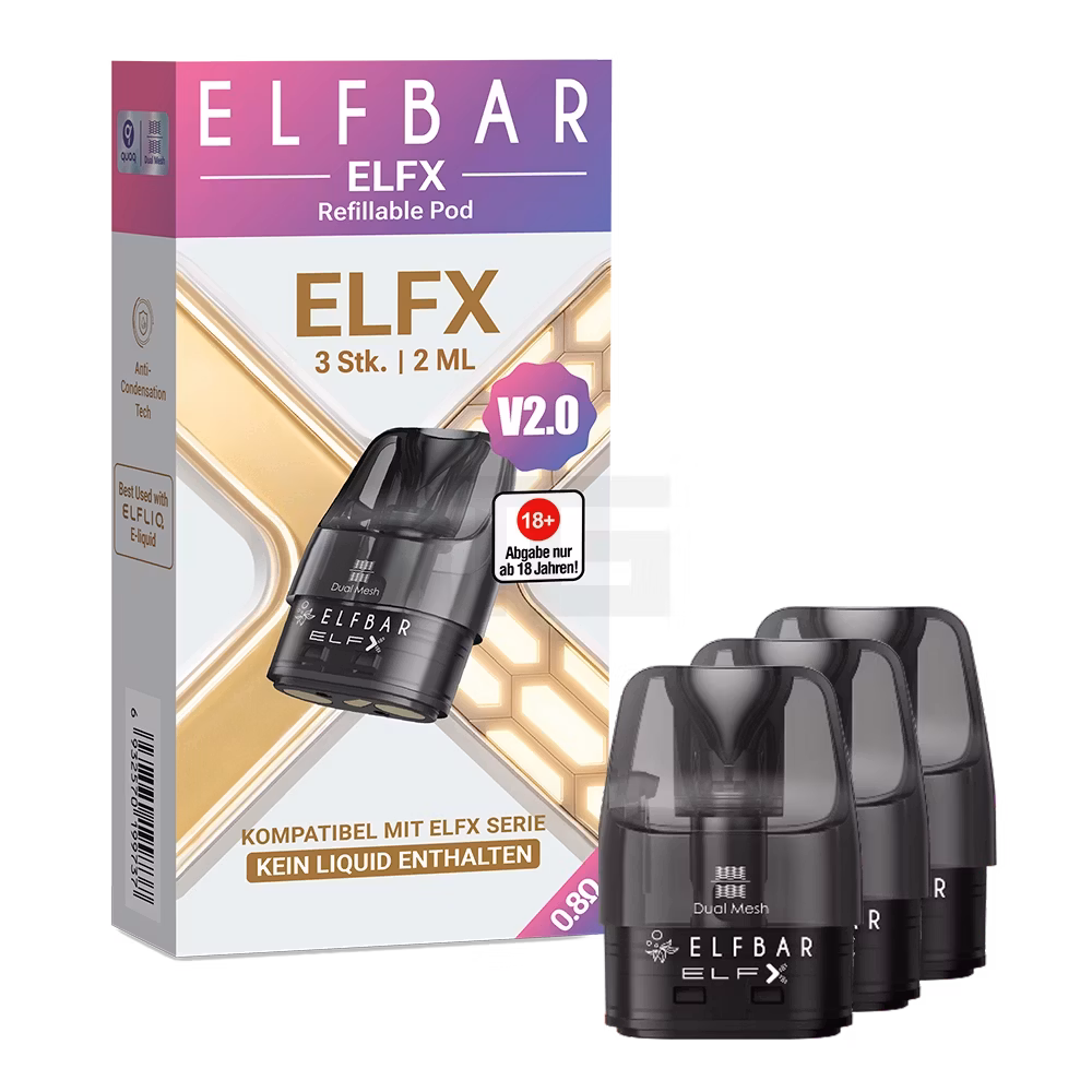 Elfbar - ELFX V2 - Pod Tank Verdampfer - 3er Paket - 0.8 Ohm - 2ml Elfbar - ELFX V2 - Pod Tank Verdampfer - 3er Paket - 0.8 Ohm - 2ml