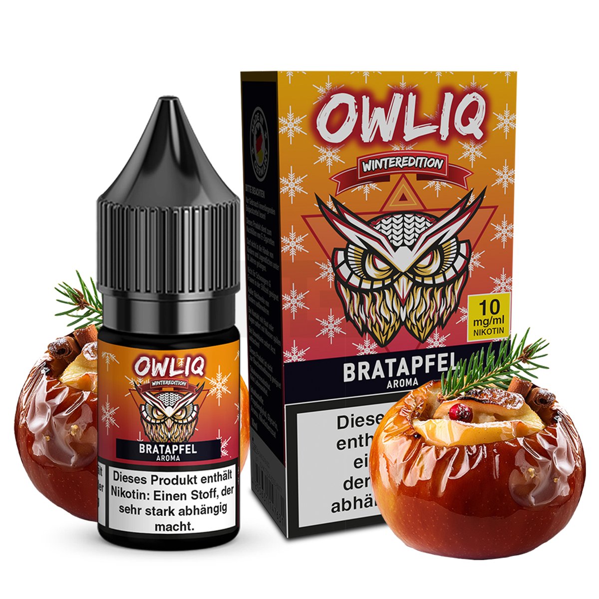 OWLIQ - Winteredition - Nikotinsalz Liquid - 10ml - Bratapfel | Nikotinsalz-Stärke : 10mg | Paketgröße : 1er Packung