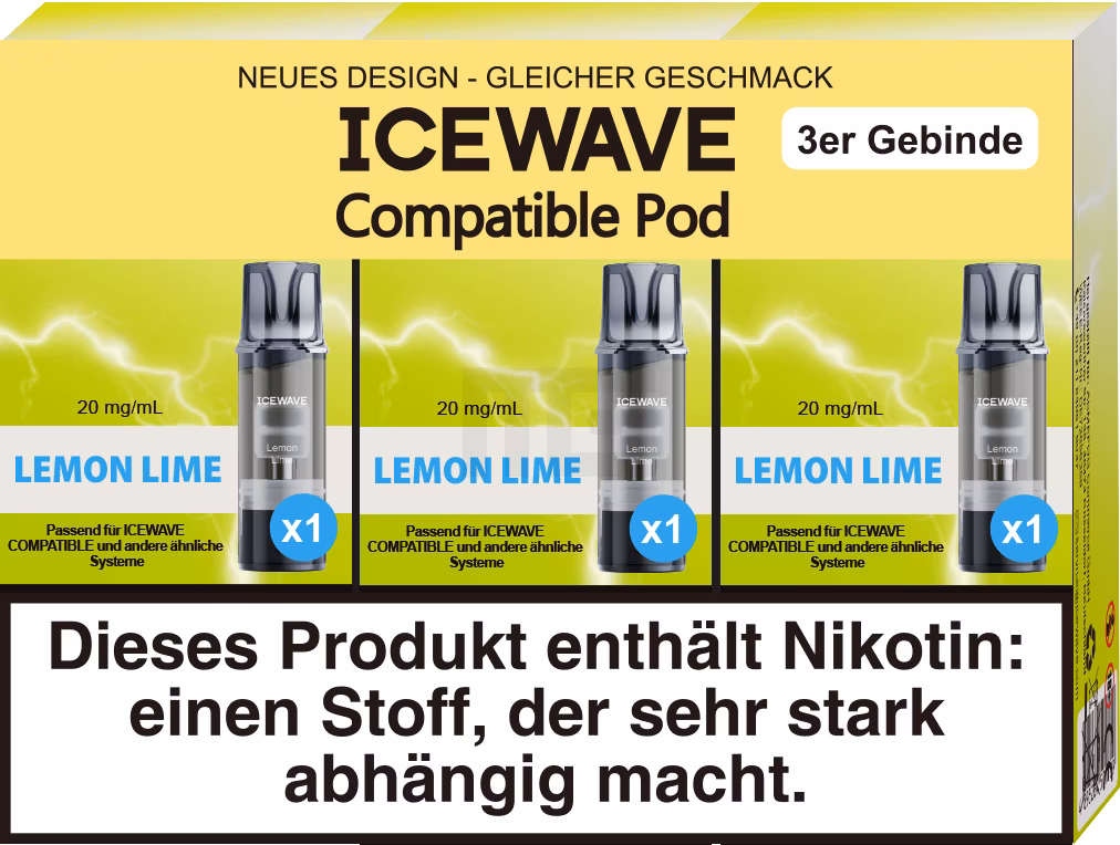 ICEWAVE - Prefilled Pod - 2ml - 3er Pack - Lemon Lime ICEWAVE - Prefilled Pod - 2ml - 3er Pack - Lemon Lime