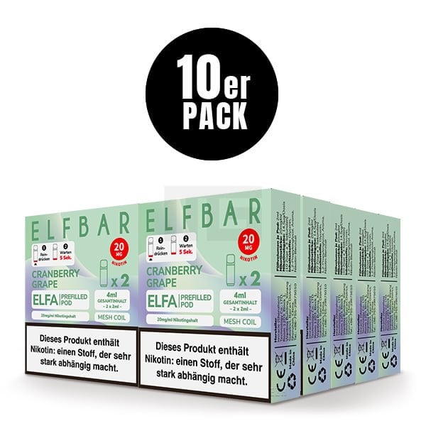 Elfbar - ELFA - Prefilled Pod - (VE= 10 Stück) Displaykarton - Cranberry Grape | Nikotinsalz-Stärke : 20mg 