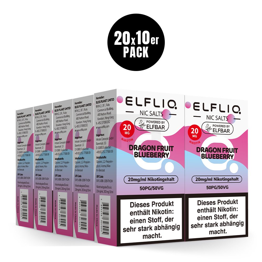 Elfbar - ElfLiq - 10ml - Dragon Fruit Blueberry | Nikotinsalz-Stärke : 20mg Elfbar - ElfLiq - 10ml - Dragon Fruit Blueberry | Nikotinsalz-Stärke : 20mg