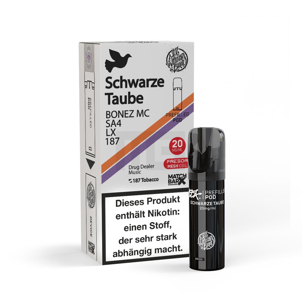 187_pod_schwarze_taube_box_pod 187 Straßenbande - Prefilled Pod - Schwarze Taube - 20mg
