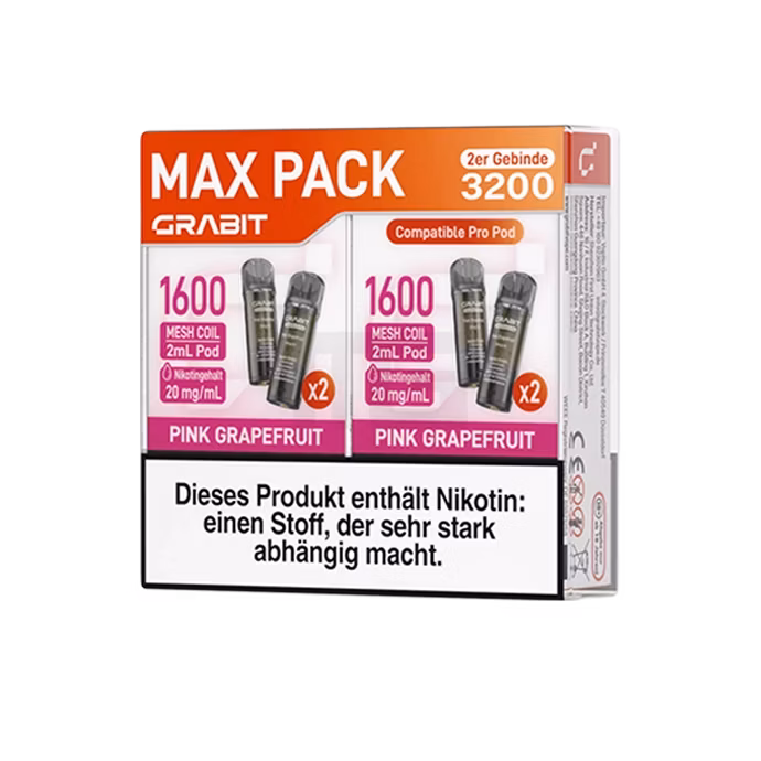 GRABIT - Pro - Prefilled Pod - Pink Grapefruit - Max Pack - 4er Packung - 2ml GRABIT - Pro - Prefilled Pod - Pink Grapefruit - Max Pack - 4er Packung - 2ml