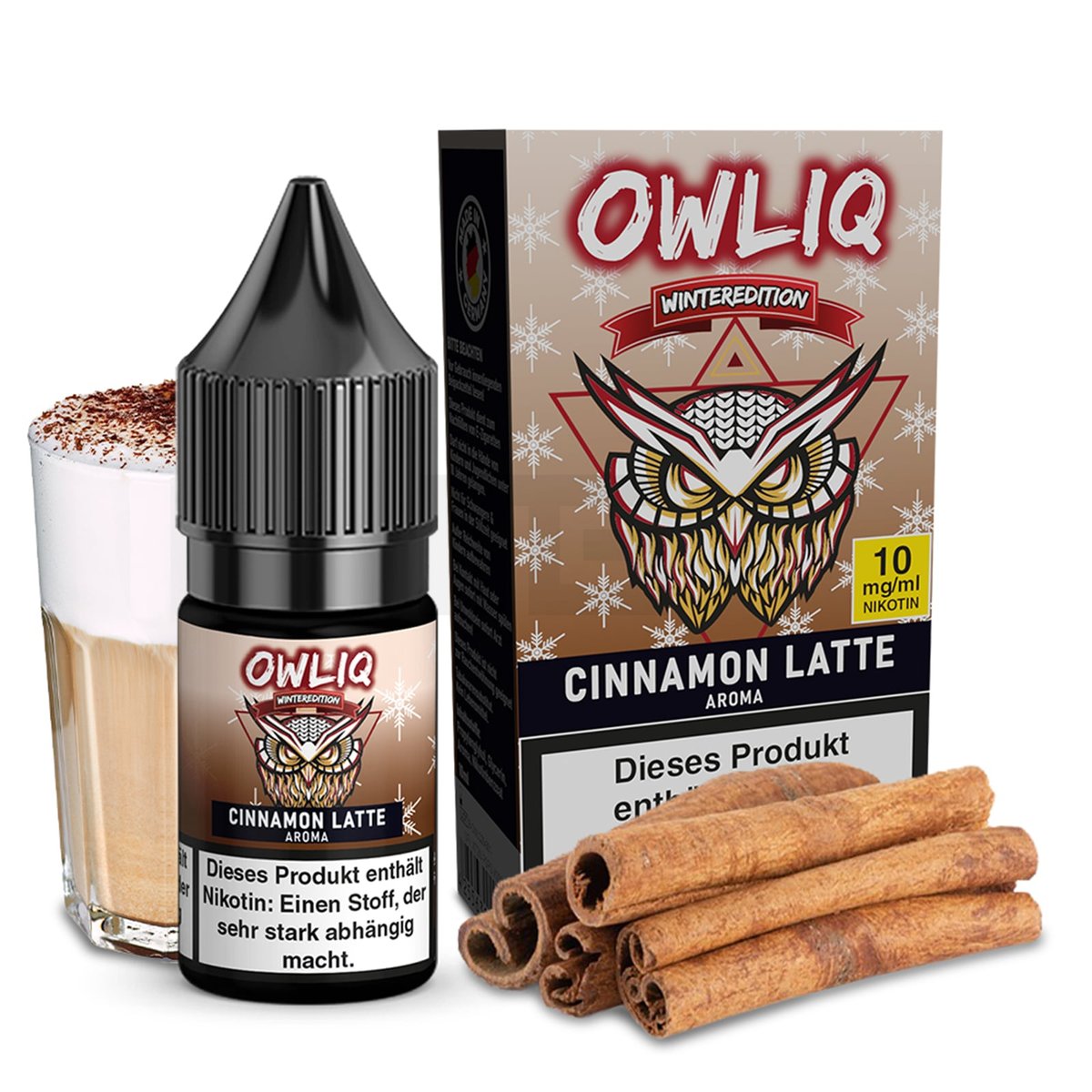 OWLIQ - Winteredition - Nikotinsalz Liquid - 10ml - Cinnamon Latte | Nikotinsalz-Stärke : 10mg | Paketgröße : 1er Packung OWLIQ - Winteredition - Nikotinsalz Liquid - 10ml - Cinnamon Latte | Nikotinsalz-Stärke : 10mg | Paketgröße : 1er Packung