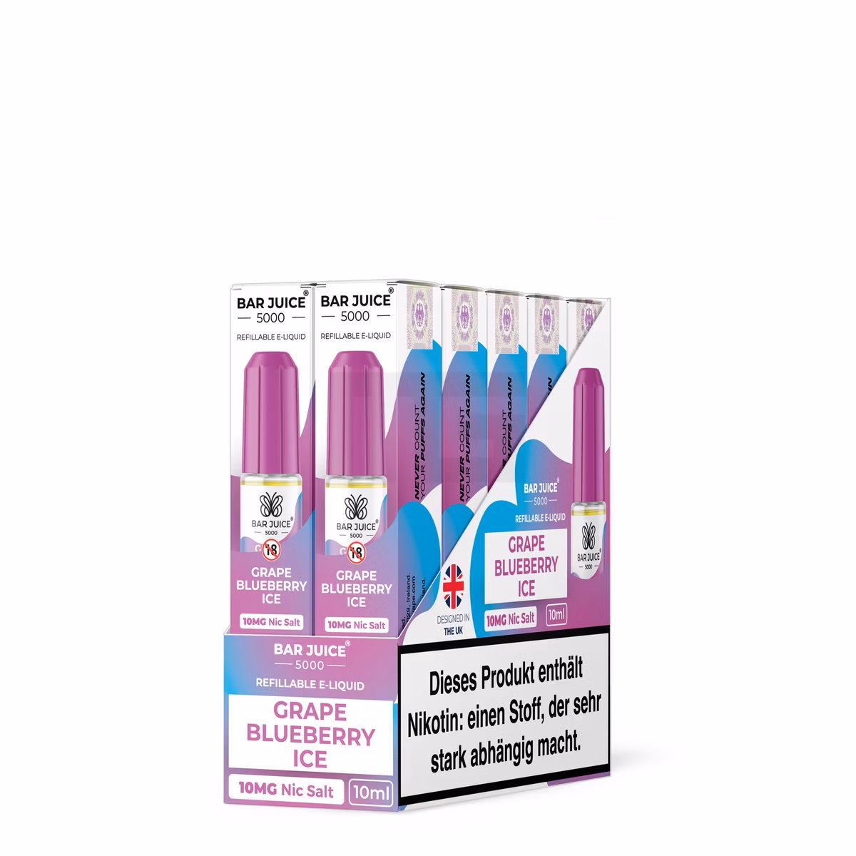 Bar Juice - 5000 - Grape Blueberry Ice | Inhalt : 10ml | Nikotinsalz-Stärke : 10mg | Paketgröße : 1er Packung