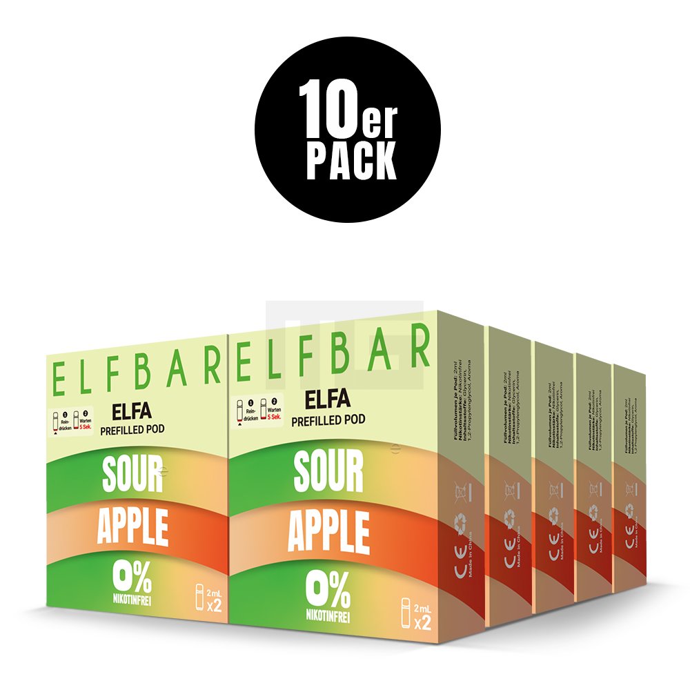 Elfbar - ELFA - Prefilled Pod - 2ml - 2er Pack - Nikotinfrei - Sour Apple