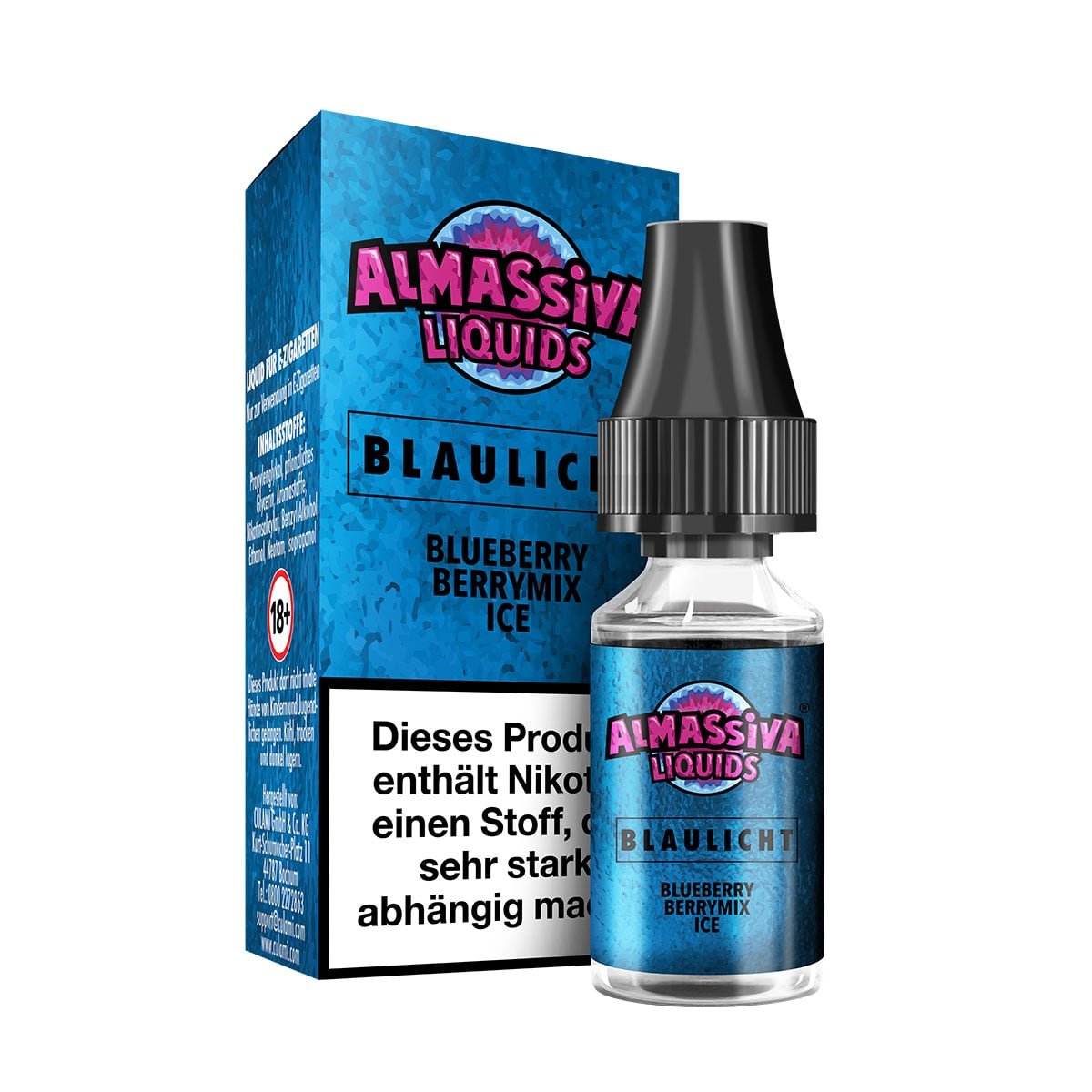al_massiva_liquid_blaulicht_bottle_box Al Massiva - Blaulicht - Nikotinsalzliquid - 10ml - 17mg