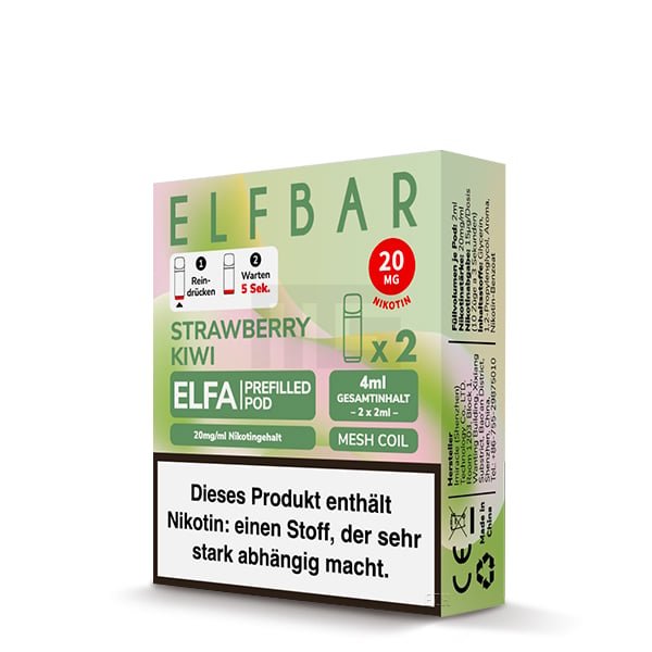 Elfbar - ELFA - Prefilled Pod - 2ml - 2er Pack - Strawberry Kiwi Elfbar - ELFA - Prefilled Pod - 2ml - 2er Pack - Strawberry Kiwi