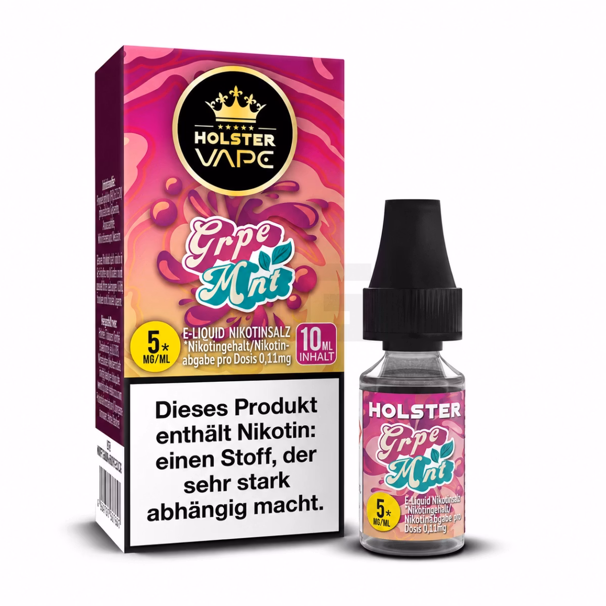 Holster - Nikotinsalzliquids - 10ml - Grpe Mnt | Inhalt : 10ml | Nikotinsalz-Stärke : 5mg | Paketgröße : 1er Packung