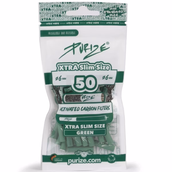 purize-aktivkohlefilter-xtra-slim-gruen-50xnn PURIZE - Aktivkohlefilter - XTRA Slime Size - Grün - 6mm - 50 Stück