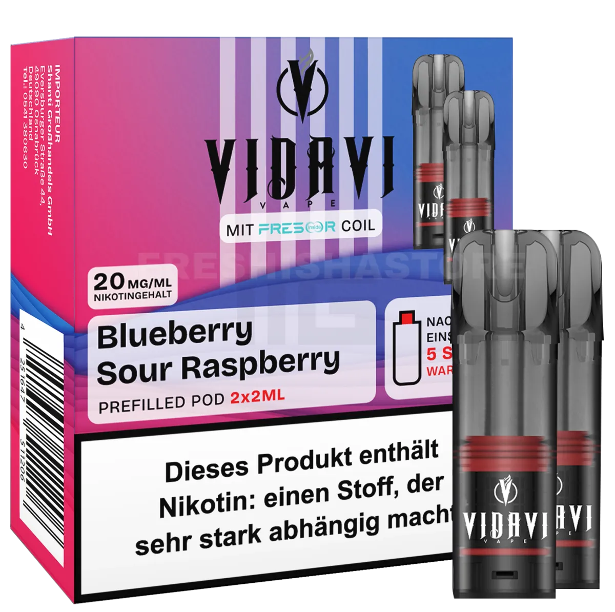 VIDAVI - Prefilled Pod - 2ml - 2er Pack - Blueberry Sour Raspberry VIDAVI - Prefilled Pod - 2ml - 2er Pack - Blueberry Sour Raspberry