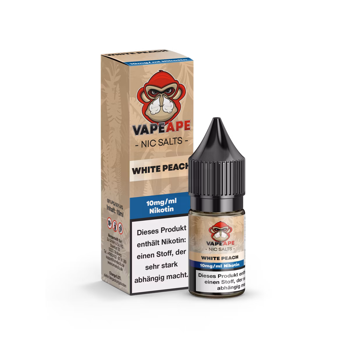 VapeApe - Nikotinsalz-Liquid - 10ml - White Peach | Nikotinsalz-Stärke : 10mg VapeApe - Nikotinsalz-Liquid - 10ml - White Peach | Nikotinsalz-Stärke : 10mg