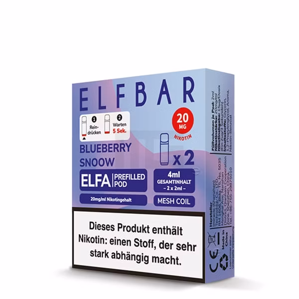 Elfbar - ELFA - Prefilled Pod - 2ml - 2er Pack - Blueberry Snoow Elfbar - ELFA - Prefilled Pod - 2ml - 2er Pack - Blueberry Snoow