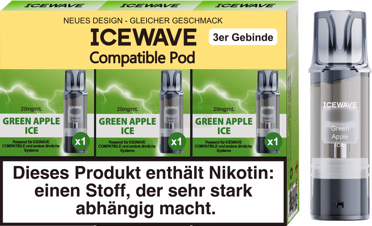 ICEWAVE - Prefilled Pod - 2ml - 3er Pack - Green Apple Ice