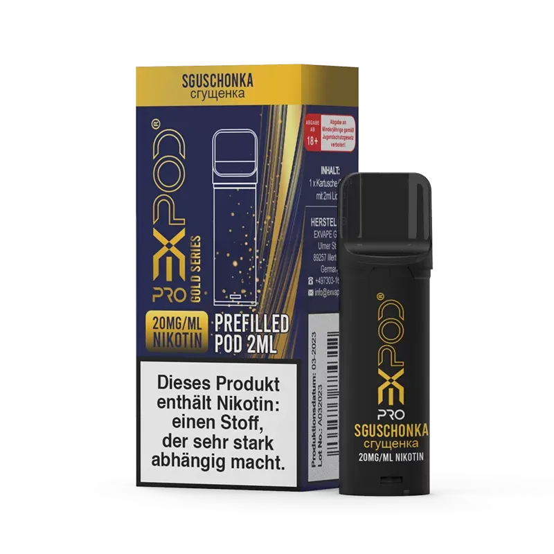 Expod - Pro - Gold Series - Prefilled Pod - Sguschonka | Nikotinsalz-Stärke : 20mg | Paketgröße : 1er Packung Expod - Pro - Gold Series - Prefilled Pod - Sguschonka | Nikotinsalz-Stärke : 20mg | Paketgröße : 1er Packung