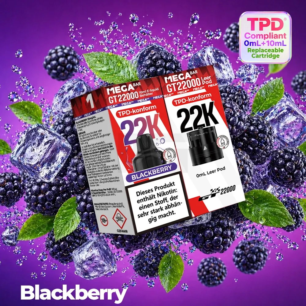 MegaBar GT22000 Leer Pod & 10ml E-Liquid BehÀlter Blackberry 20mg MegaBar GT22000 Leer Pod & 10ml E-Liquid BehÀlter Blackberry 20mg
