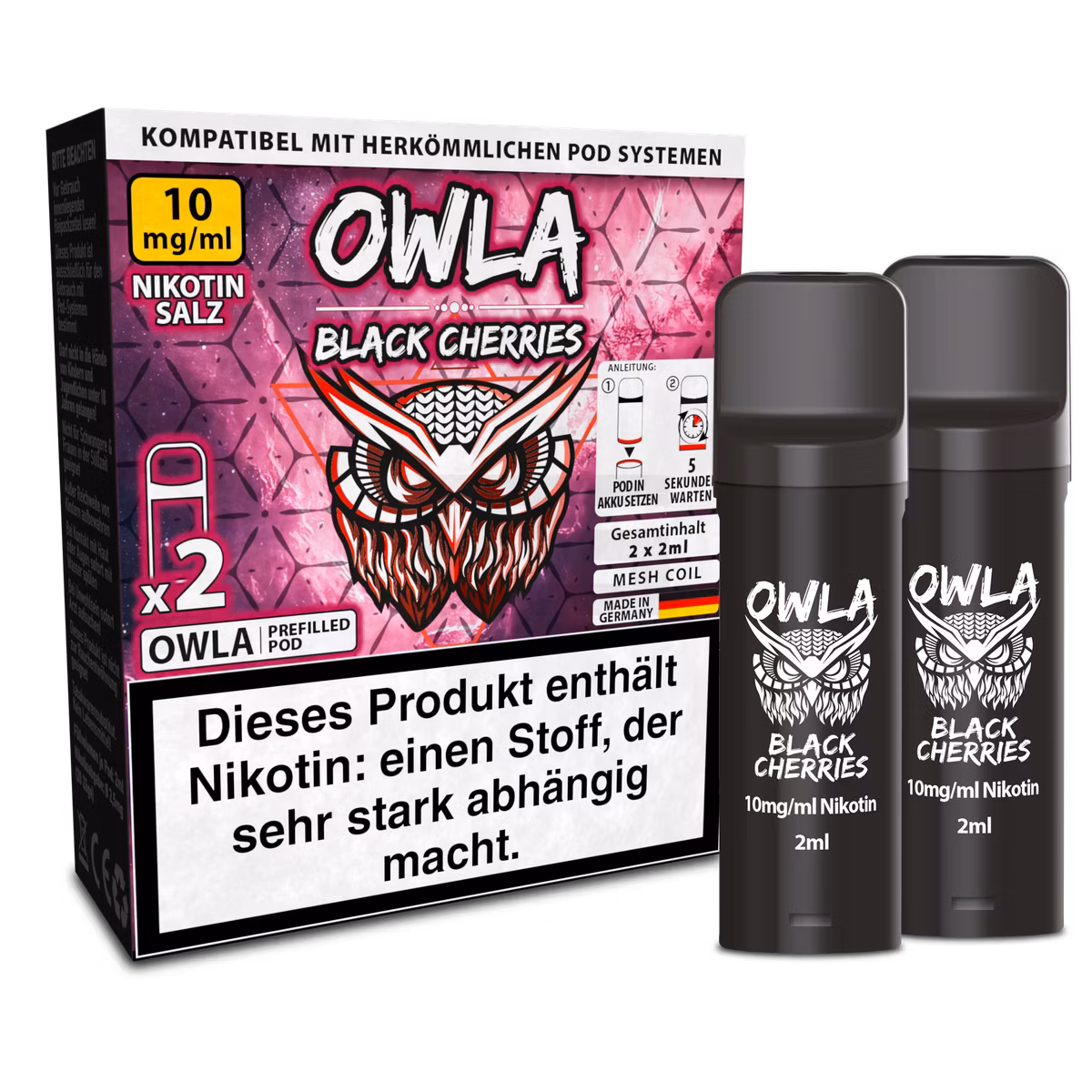 OWLA - Prefilled Pods - Black Cherries | Nikotinsalz-Stärke : 10mg | Paketgröße : 1er Packung