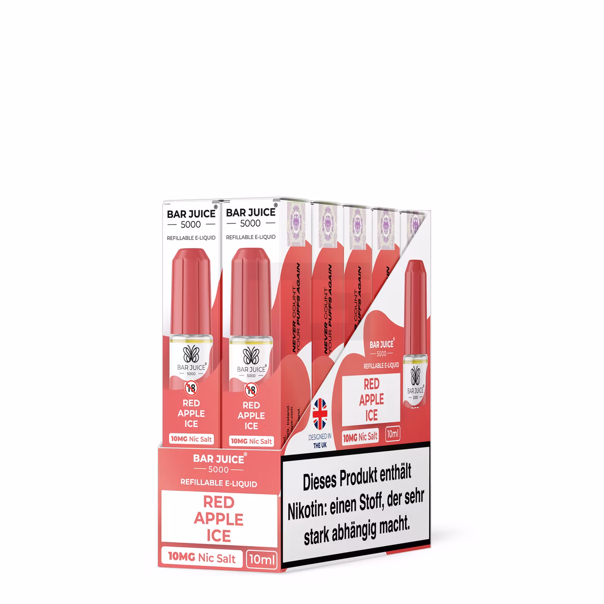 Bar Juice - 5000 - Red Apple Ice | Inhalt : 10ml | Nikotinsalz-Stärke : 10mg | Paketgröße : 1er Packung