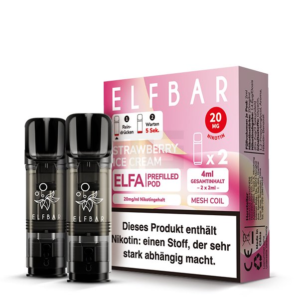 Elfbar - ELFA - Prefilled Pod - 2ml - 2er Pack - Strawberry Ice Cream