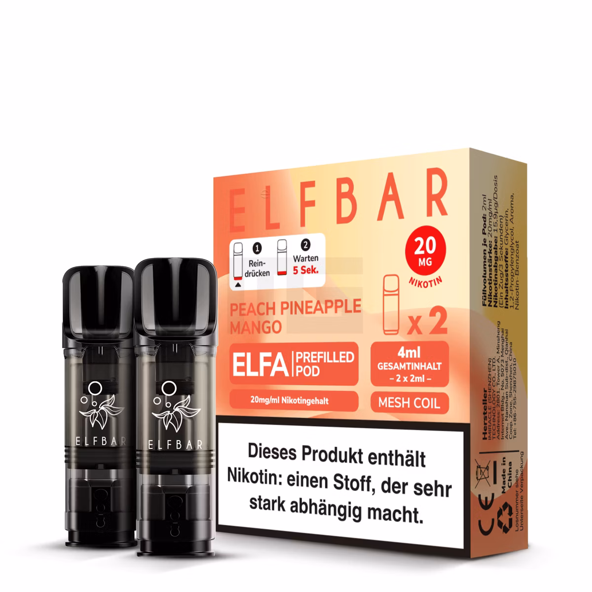 Elfbar - ELFA - Prefilled Pod - 2ml - 2er Pack - Pineapple Peach Mango