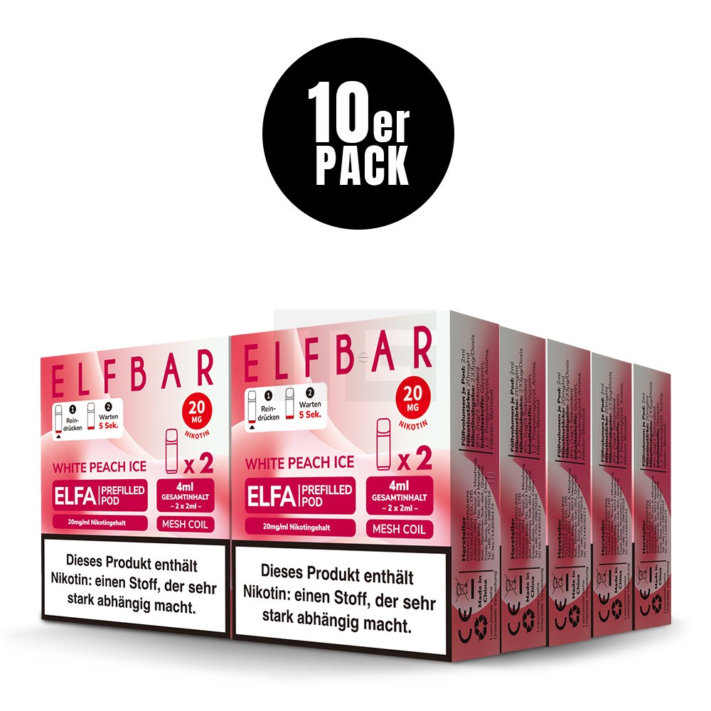 Elfbar - ELFA - Prefilled Pod - 2ml - 2er Pack - White Peach Ice Elfbar - ELFA - Prefilled Pod - 2ml - 2er Pack - White Peach Ice