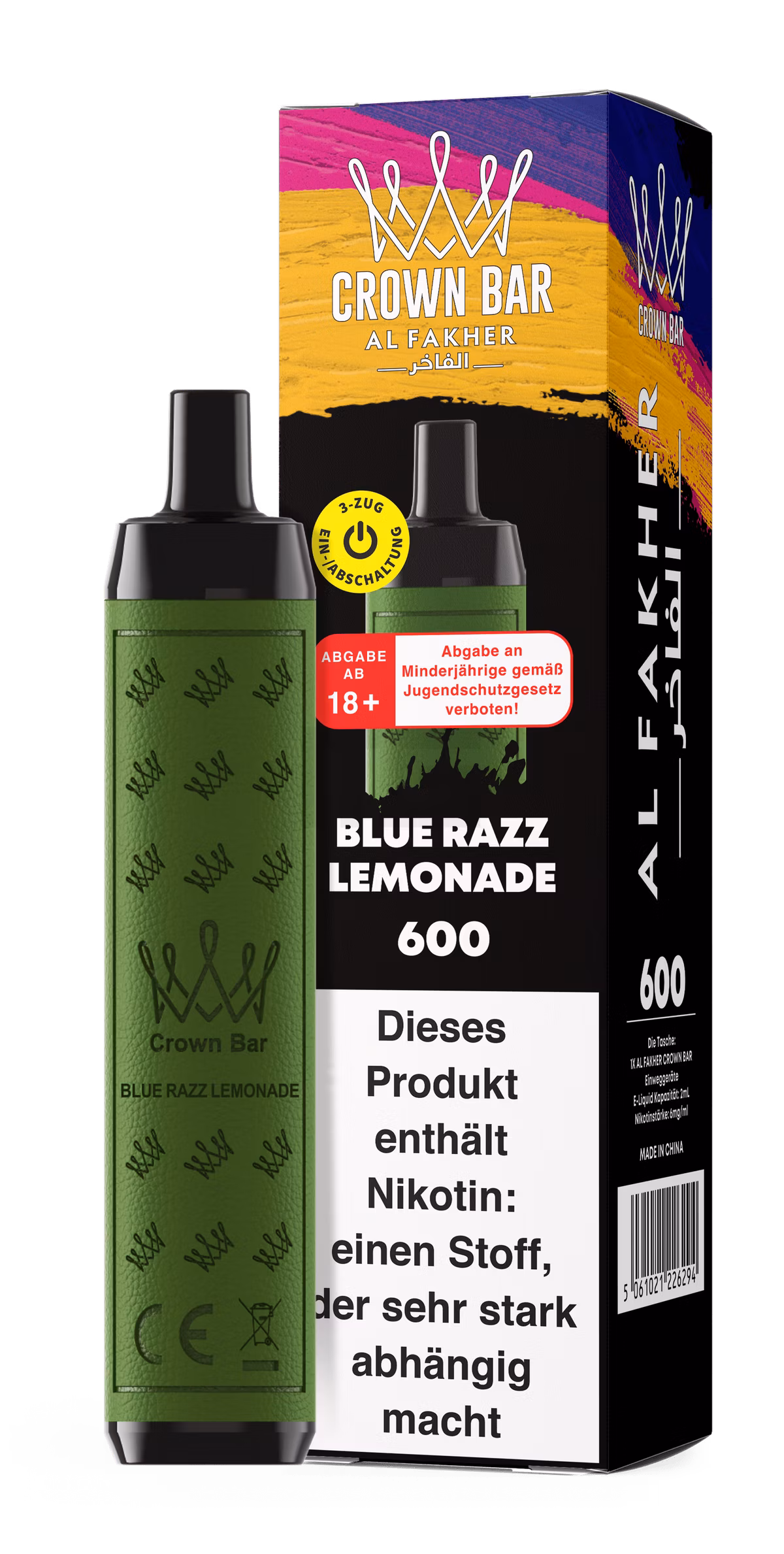 Al Fakher - Crown Bar - Einweg E-Zigarette - 2ml - 20mg - CP - Blue Razz Lemonade