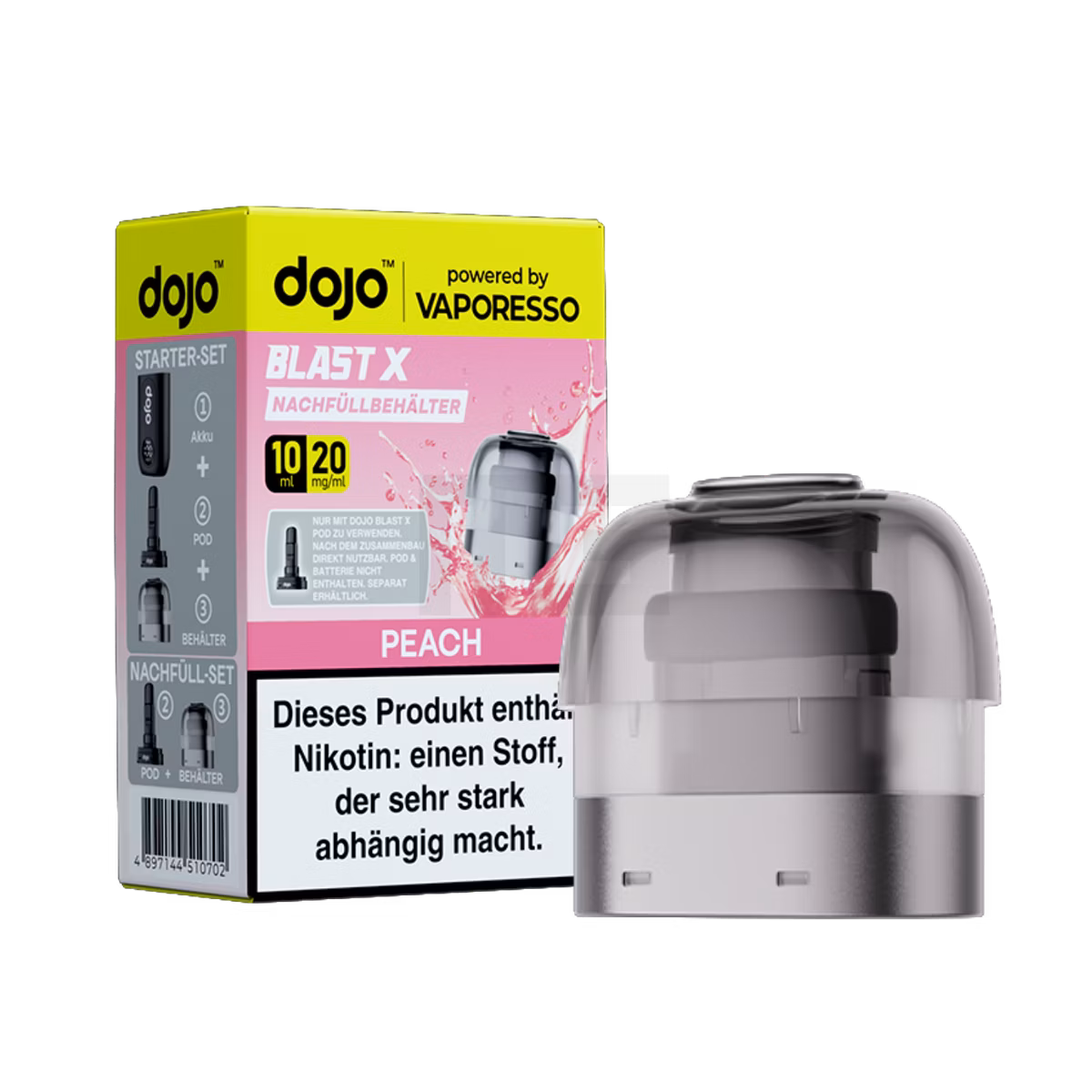 Vaporesso - Dojo Blast X - 10ml Pod Nachfüllbehälter - Juicy Peach - 20mg