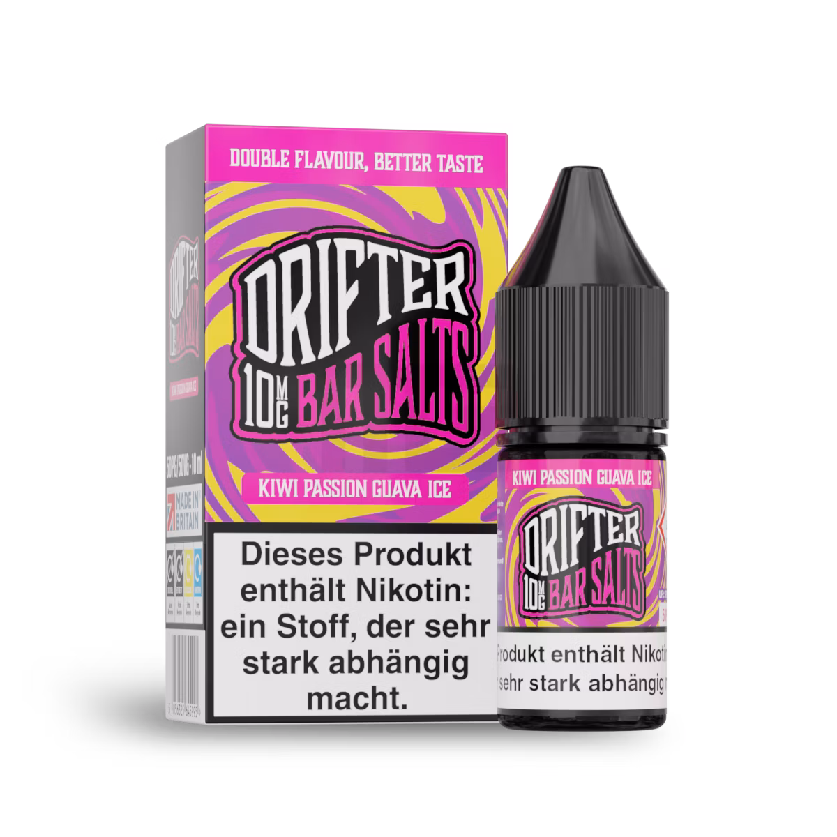 Drifter - Nikotinsalzliquid - 10ml - Kiwi Passionfruit Guava Ice | Nikotinsalz-Stärke : 10mg Drifter - Nikotinsalzliquid - 10ml - Kiwi Passionfruit Guava Ice | Nikotinsalz-Stärke : 10mg