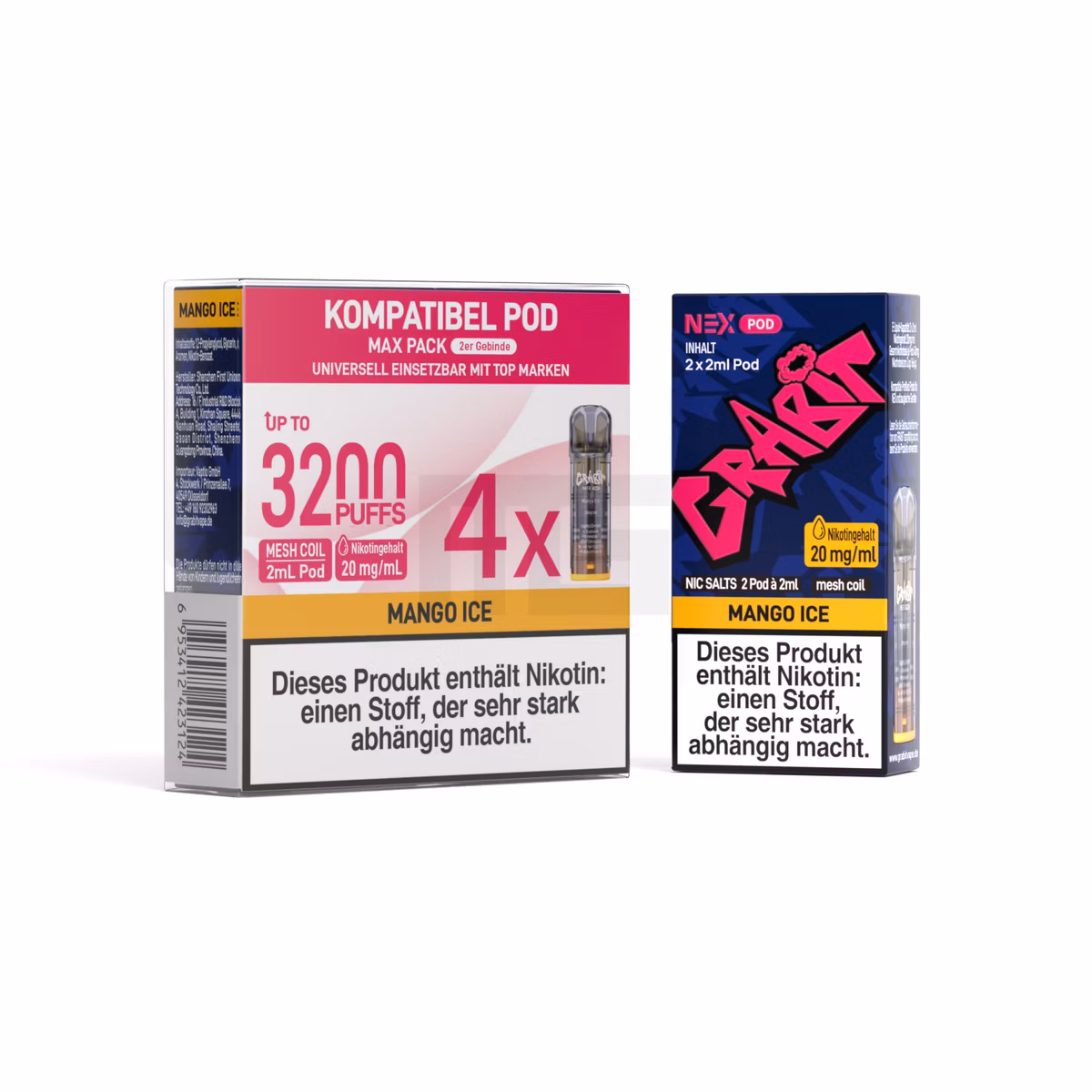 GRABIT - Nex - Prefilled Pod - 2ml - 4er Packung - Mango Ice | Nikotinsalz-Stärke : 20mg | Paketgröße : 1er Packung