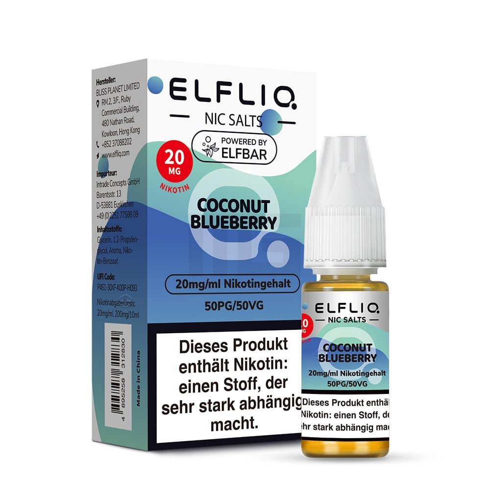Elfbar - ElfLiq - 10ml - Coconut Blueberry | Nikotinsalz-Stärke : 20mg Elfbar - ElfLiq - 10ml - Coconut Blueberry | Nikotinsalz-Stärke : 20mg
