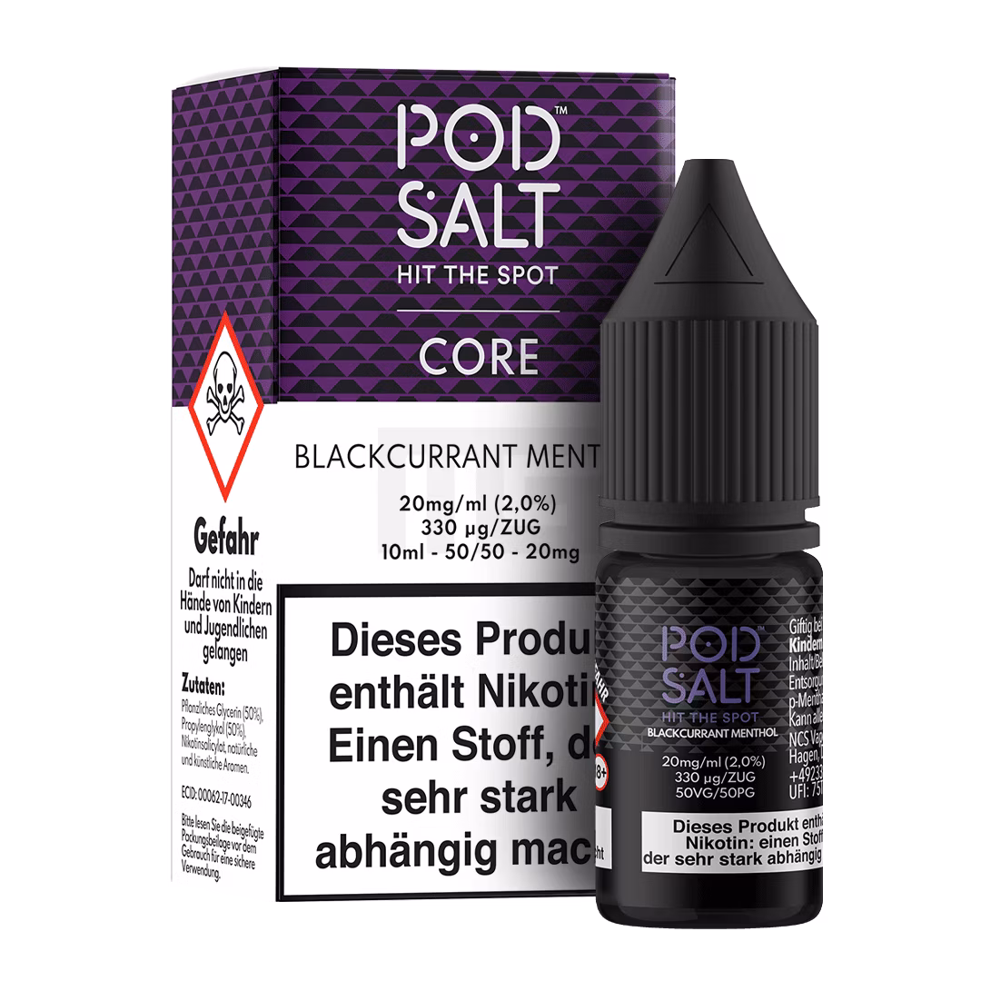 Blackcurrant-Menthol_BoxBottle_20mg Pod Salt - Core - Blackcurrant Menthol - Nikotinsalz-Liquid - 10ml - 20mg