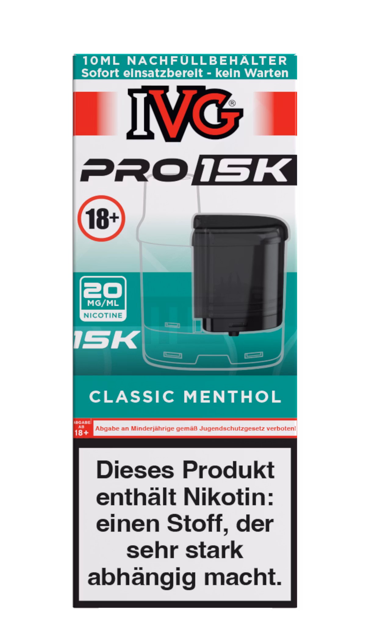 IVG - Pro 15K - 10ml Pod Nachfüllbehälter - Classic Menthol - 20mg