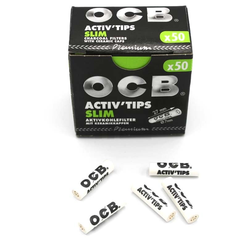 ocb-aktivkohlefilter-tips-slim-50 OCB - Aktivkohlefilter - Activ Tips Slim - Ø 7 mm - 50 Stück