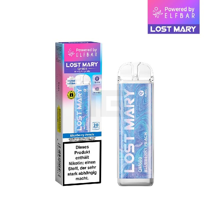 Lost Mary - QM600 - Einweg E-Zigarette - Blueberry Peach | Nikotinsalz-Stärke : 20mg | Paketgröße : 1er Packung Lost Mary - QM600 - Einweg E-Zigarette - Blueberry Peach | Nikotinsalz-Stärke : 20mg | Paketgröße : 1er Packung