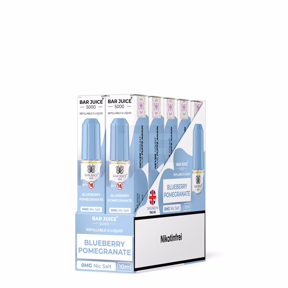 Bar Juice - 5000 - Blueberry Pomegranate | Inhalt : 10ml | Nikotinsalz-Stärke : 0mg | Paketgröße : 1er Packung